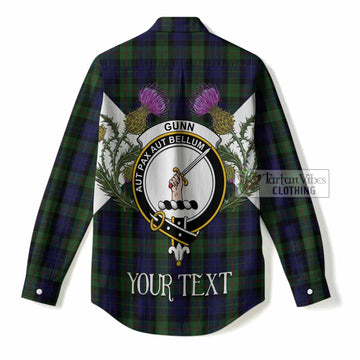 Gunn Tartan Family Crest Women Casual Shirt Scottish Burns Night Thistle Floral