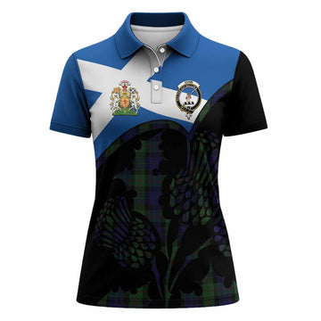 Gunn Tartan Family Crest Women Polo Shirt Scotland Thistle Floral Flag Style