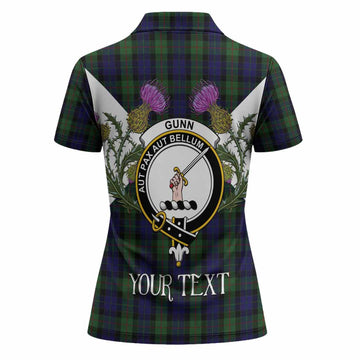 Gunn Tartan Family Crest Women Polo Shirt Scottish Burns Night Thistle Floral