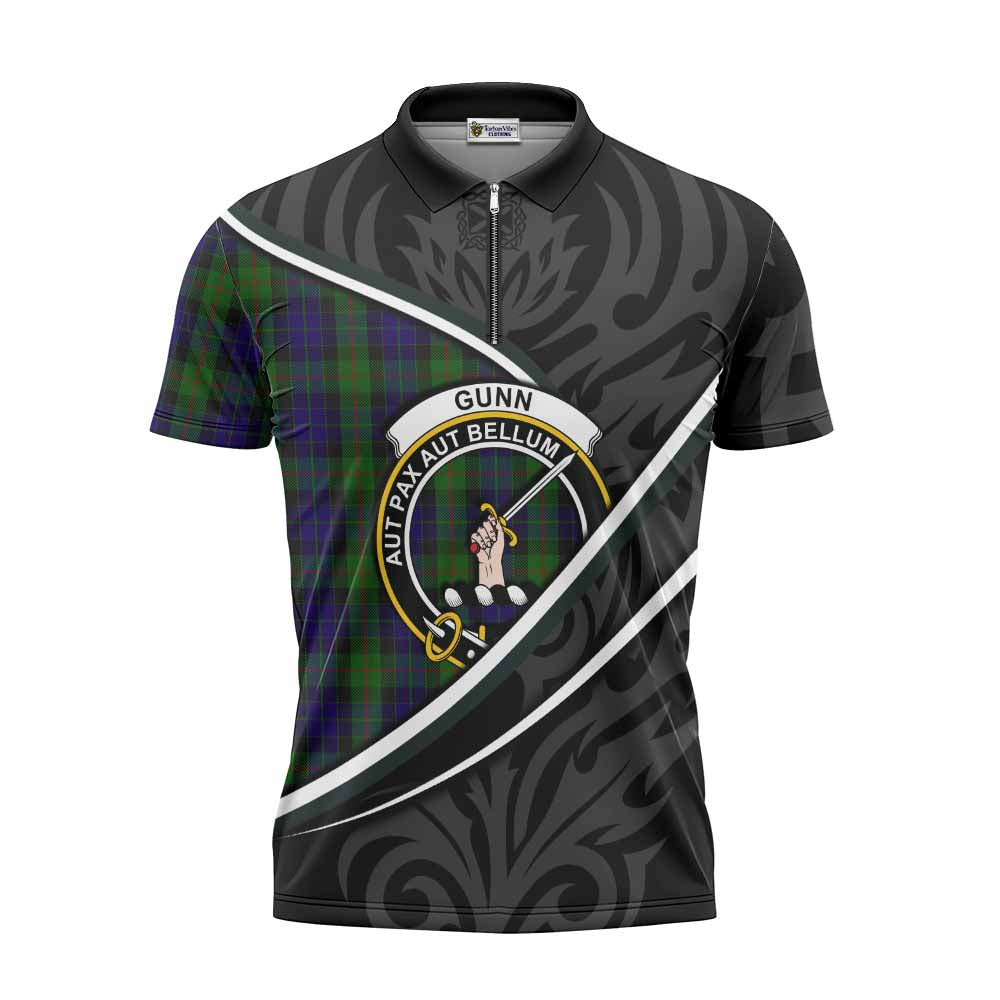 Gunn Tartan Family Crest Zipper Polo Shirt Celtic Scottish Thistle Floral - Tartan Vibes Clothing