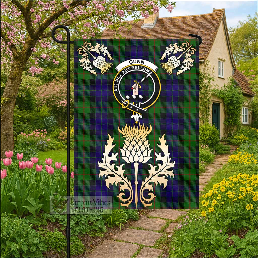 Gunn Tartan Garden Flag with Golden Regal Scottish Thistle Emblem - Tartan Vibes Clothing