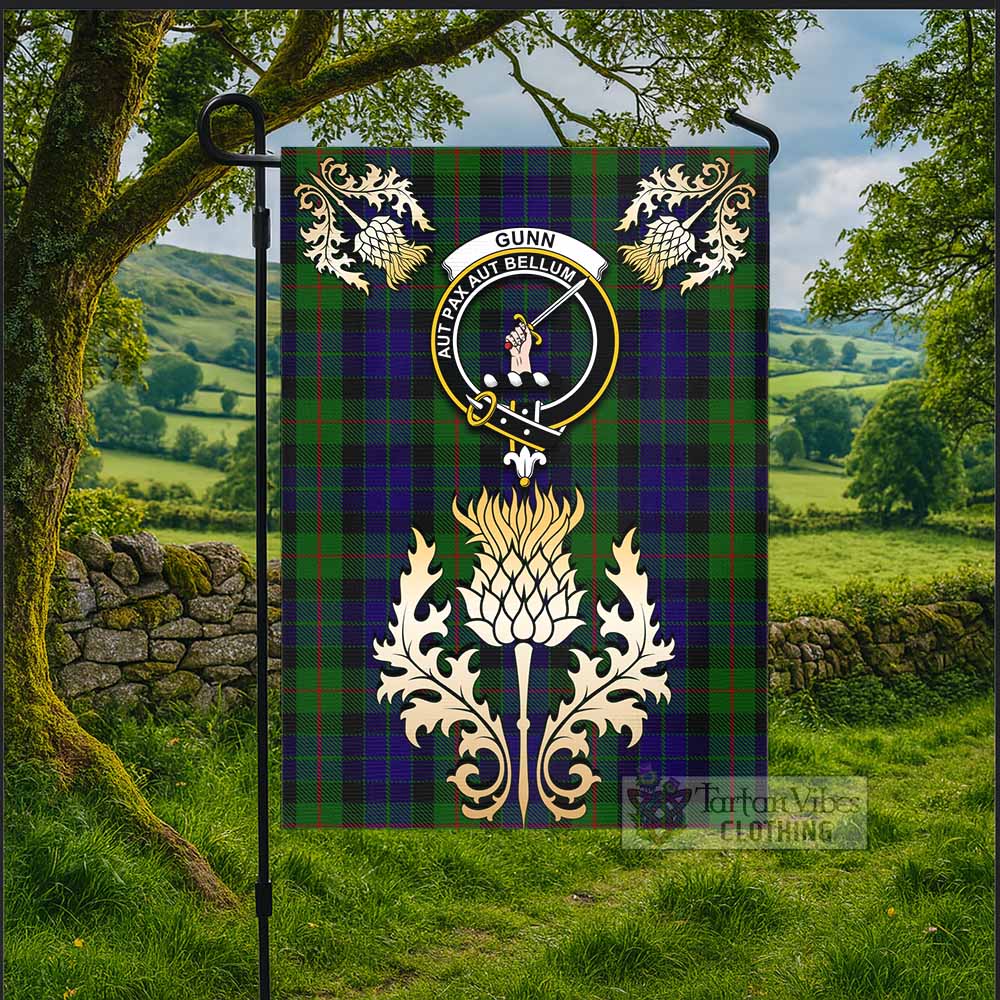 Gunn Tartan Garden Flag with Golden Regal Scottish Thistle Emblem - Tartan Vibes Clothing