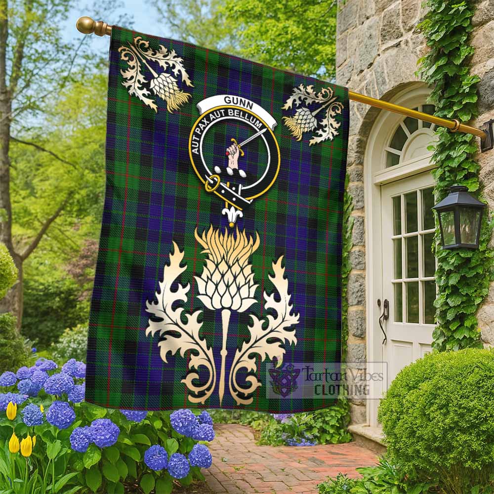 Gunn Tartan Garden Flag with Golden Regal Scottish Thistle Emblem - Tartan Vibes Clothing