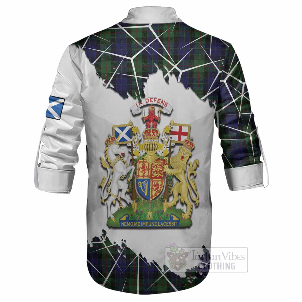 Gunn Tartan Ghillie Shirt with Family Crest and Lion Rampant Grunge Style