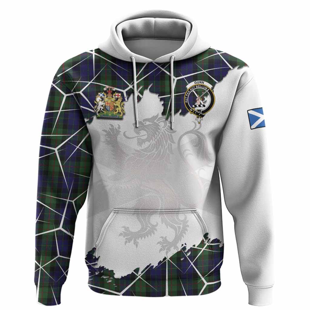 Gunn Tartan Hoodie with Family Crest and Lion Rampant Grunge Style