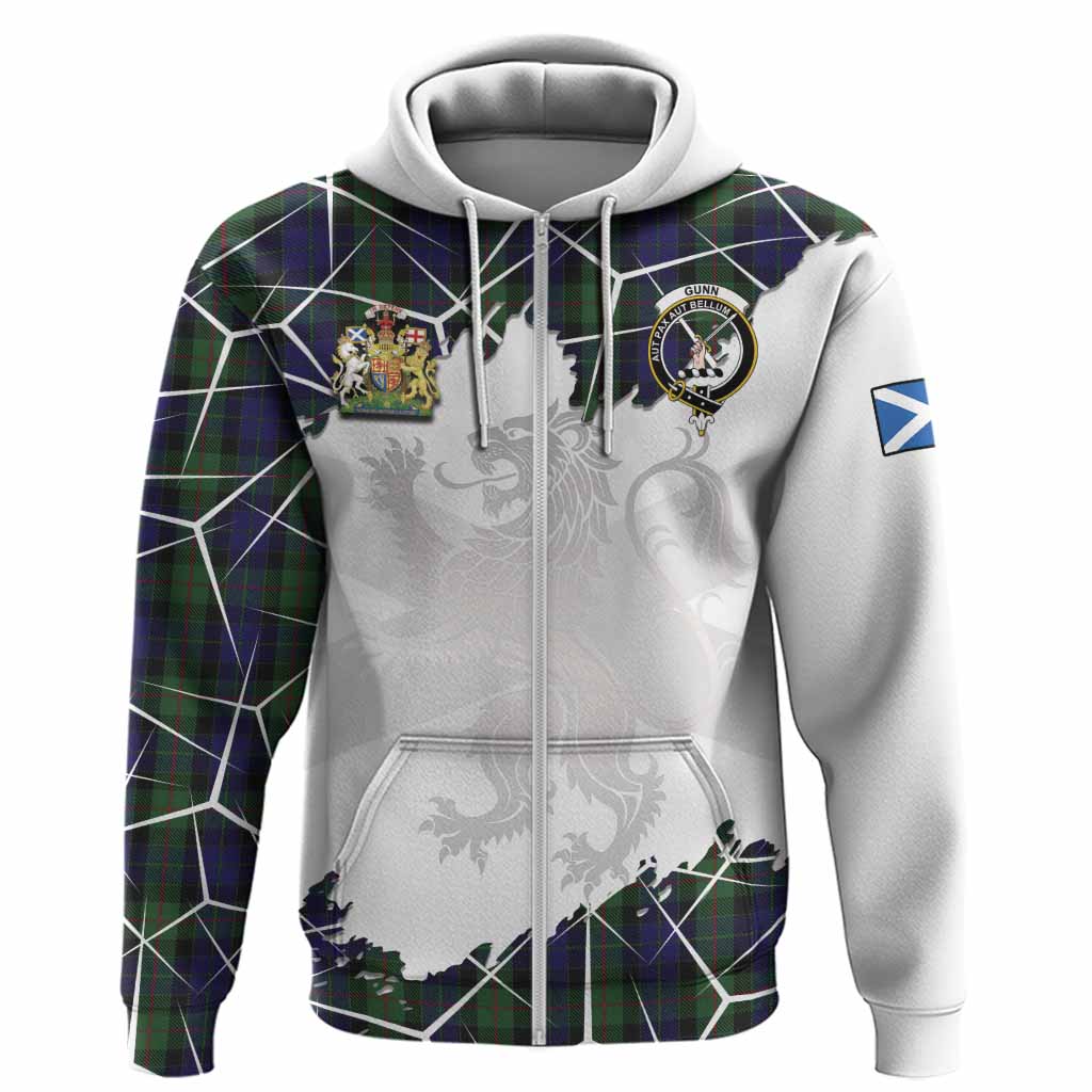 Gunn Tartan Hoodie with Family Crest and Lion Rampant Grunge Style