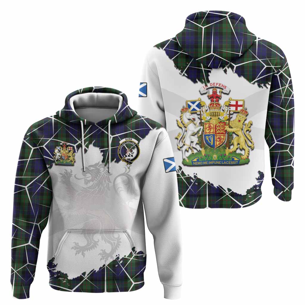 Gunn Tartan Hoodie with Family Crest and Lion Rampant Grunge Style