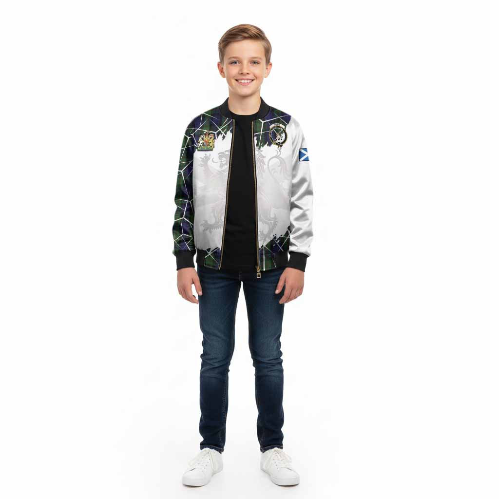 Gunn Tartan Kid Bomber Jacket with Family Crest and Lion Rampant Grunge Style