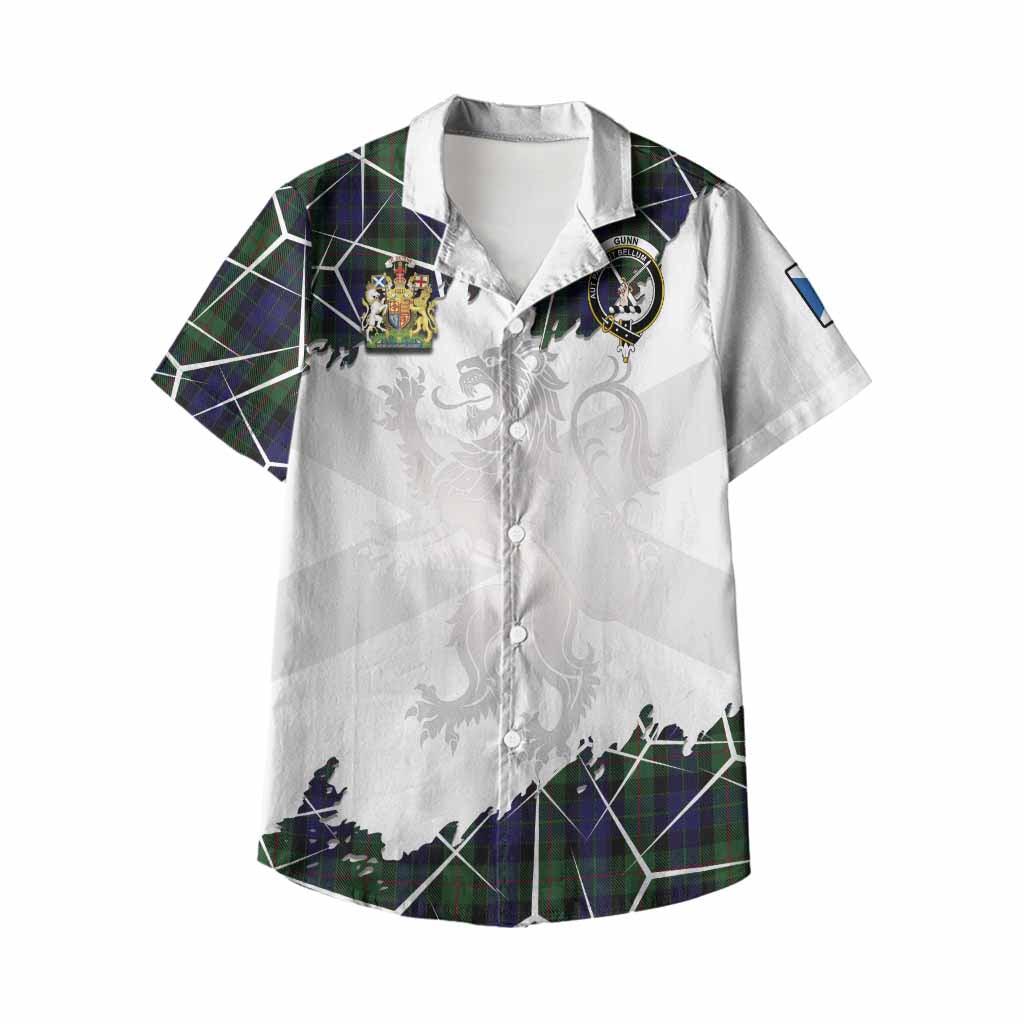 Gunn Tartan Kid Hawaiian Shirt with Family Crest and Lion Rampant Grunge Style
