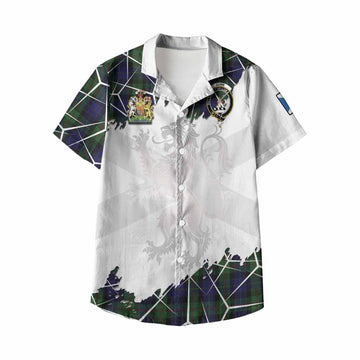 Gunn Tartan Kid Hawaiian Shirt with Family Crest and Lion Rampant Grunge Style