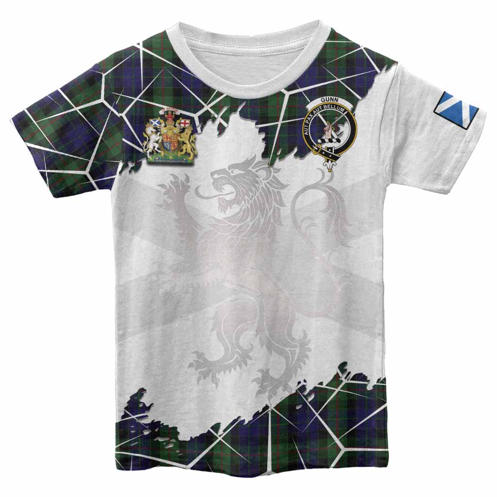 Gunn Tartan Kid T-shirt with Family Crest and Lion Rampant Grunge Style