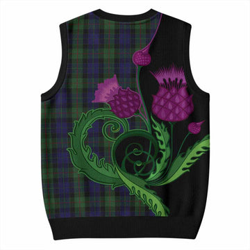 Gunn Tartan Knitted V-Neck Vest Traditional Scottish Thistle