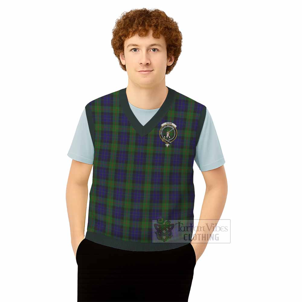 Gunn Tartan Knitted V-Neck Vest with Family Crest - Tartan Vibes Clothing