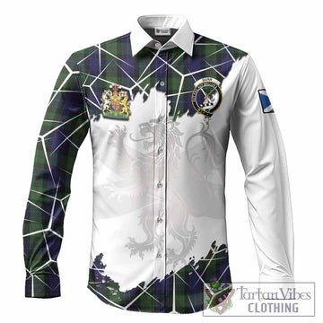 Gunn Tartan Long Sleeve Button Shirts with Family Crest and Lion Rampant Grunge Style