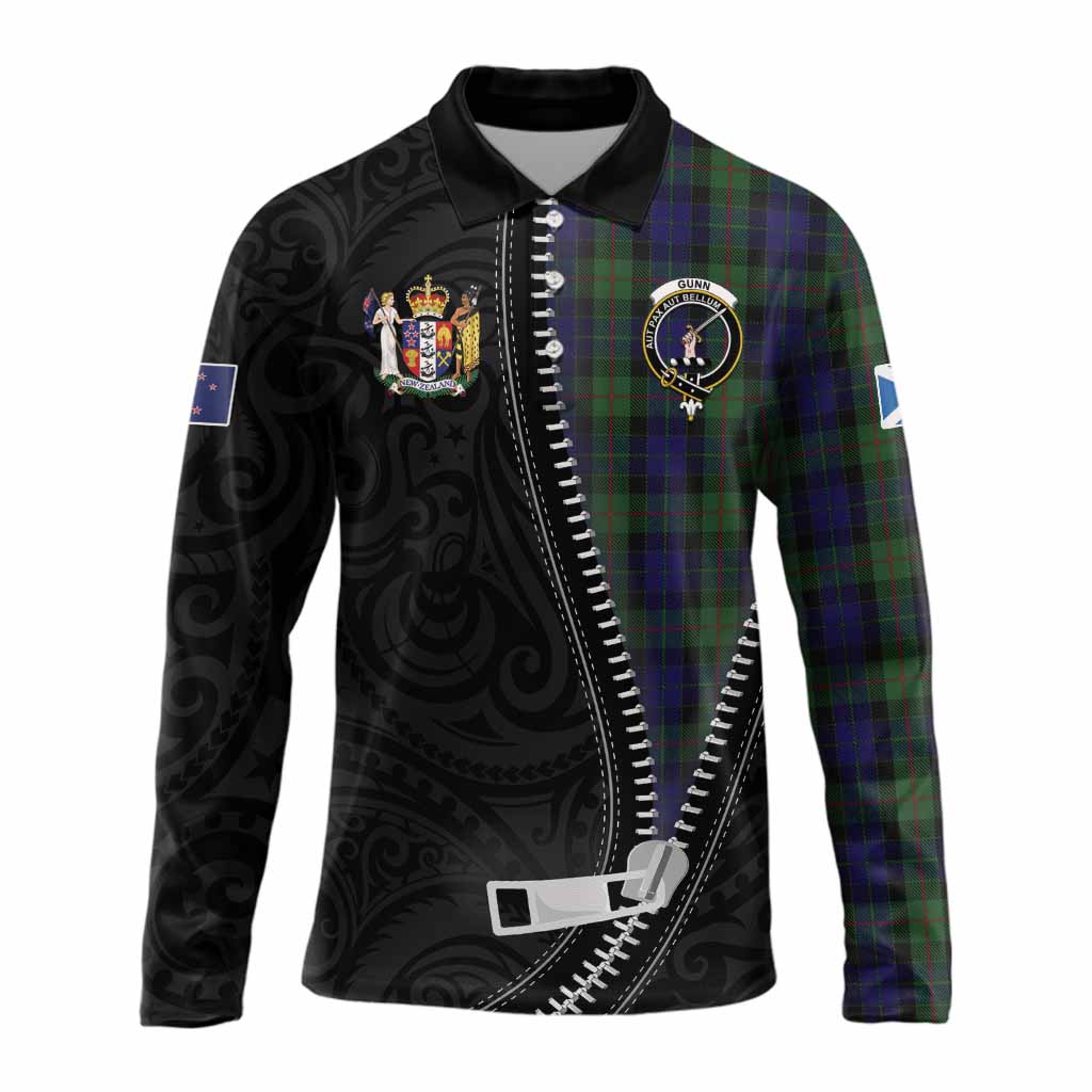 Gunn Tartan Long Sleeve Polo Shirt New Zealand Pattern Unique Zipper Stylized
