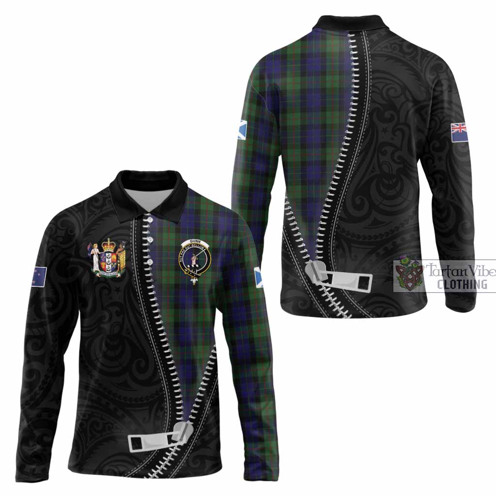 Gunn Tartan Long Sleeve Polo Shirt New Zealand Pattern Unique Zipper Stylized