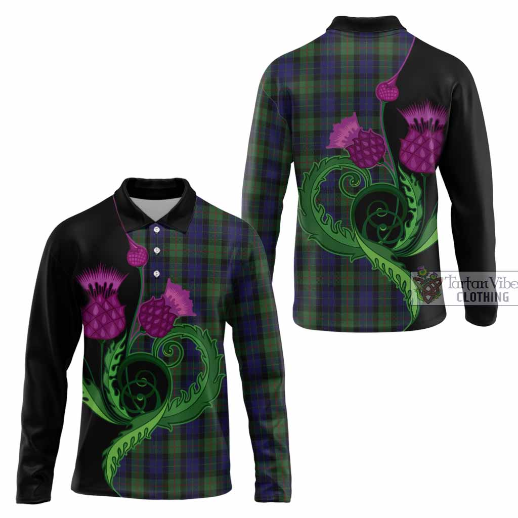 Gunn Tartan Long Sleeve Polo Shirt Traditional Scottish Thistle