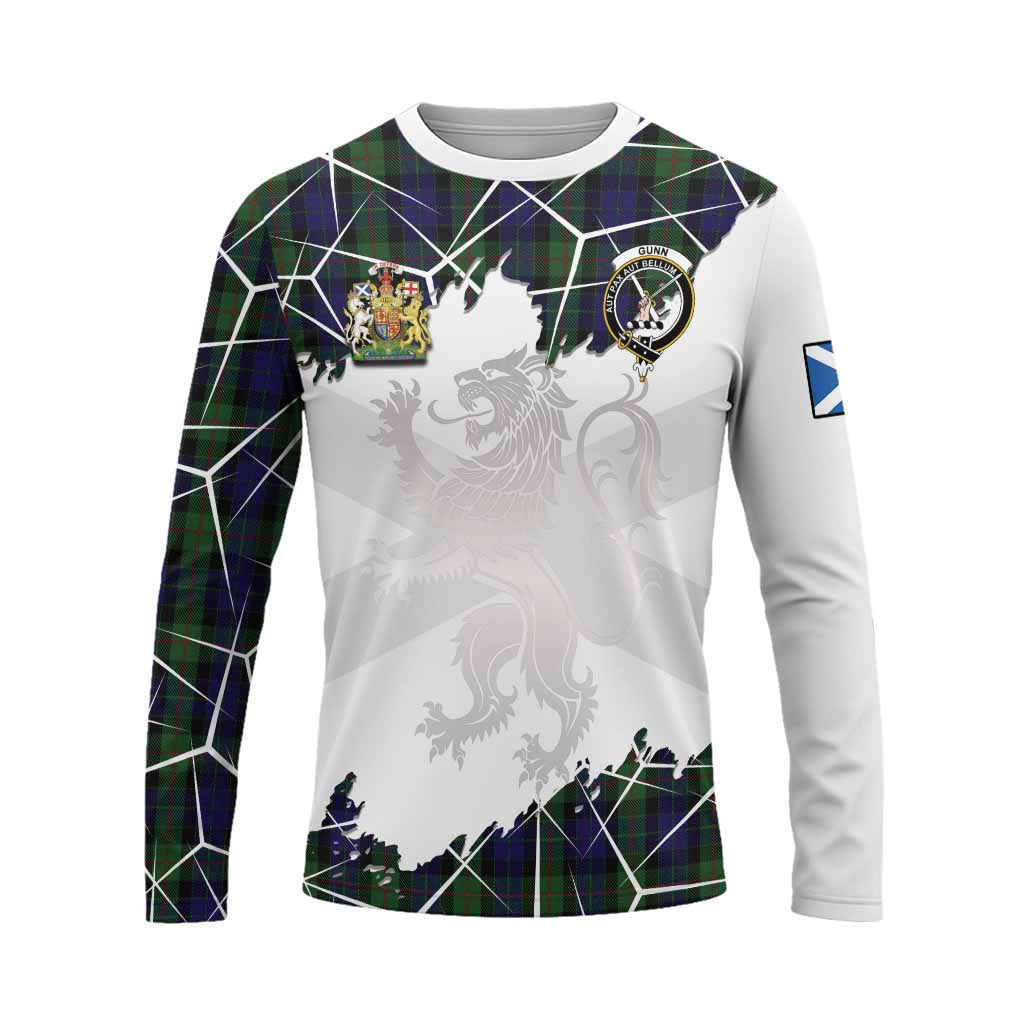 Gunn Tartan Long Sleeve T-Shirt with Family Crest and Lion Rampant Grunge Style