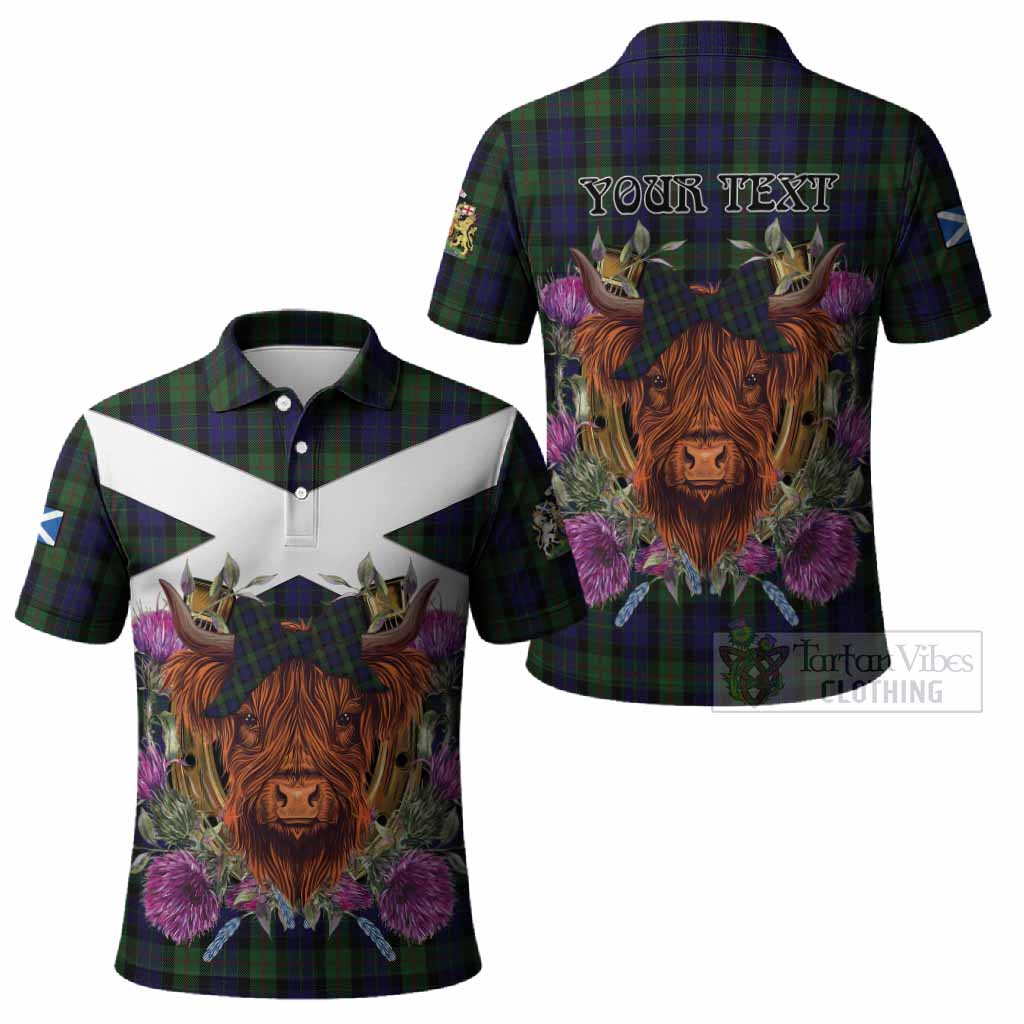 Gunn Tartan Polo Shirt Scottish Thistle Heilan Coo