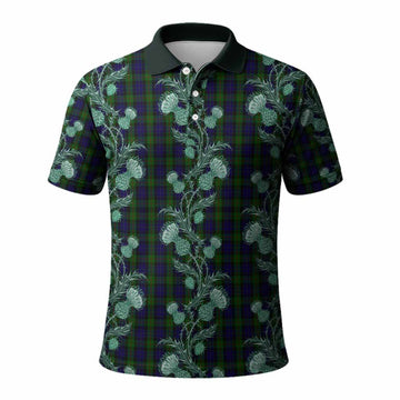 Gunn Tartan Polo Shirt Seamless Scottish Thistle Flowers