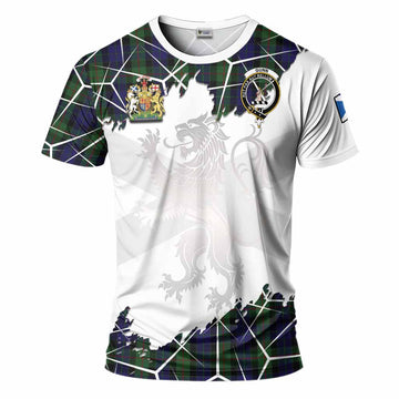 Gunn Tartan T-Shirt with Family Crest and Lion Rampant Grunge Style