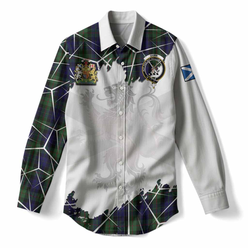 Gunn Tartan Women Casual Shirt with Family Crest and Lion Rampant Grunge Style