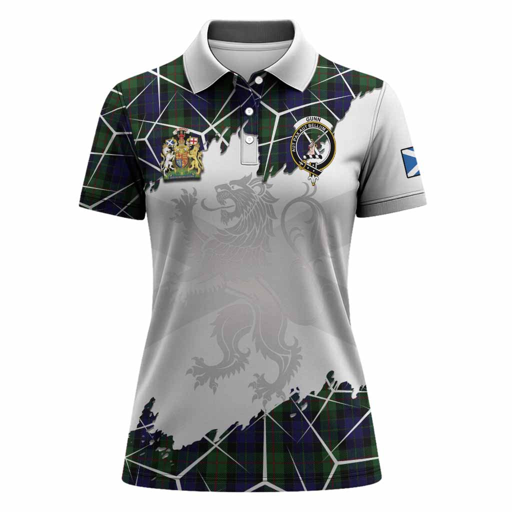 Gunn Tartan Women Polo Shirt with Family Crest and Lion Rampant Grunge Style