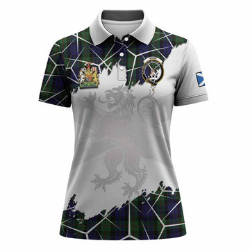 Gunn Tartan Women Polo Shirt with Family Crest and Lion Rampant Grunge Style