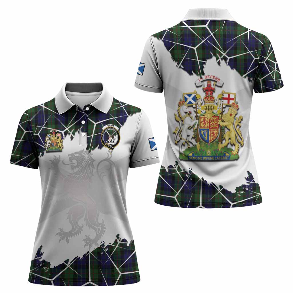 Gunn Tartan Women Polo Shirt with Family Crest and Lion Rampant Grunge Style