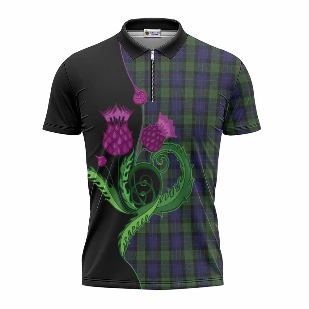 Gunn Tartan Zipper Polo Shirt Traditional Scottish Thistle