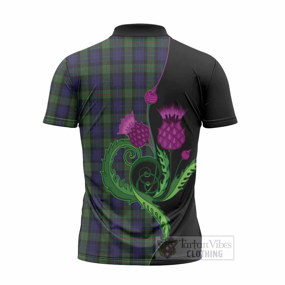Gunn Tartan Zipper Polo Shirt Traditional Scottish Thistle