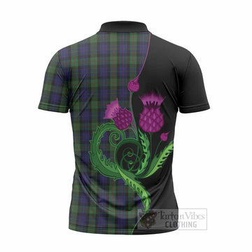 Gunn Tartan Zipper Polo Shirt Traditional Scottish Thistle