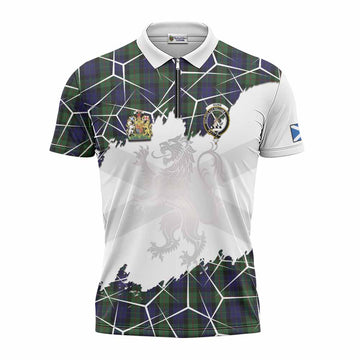 Gunn Tartan Zipper Polo Shirt with Family Crest and Lion Rampant Grunge Style