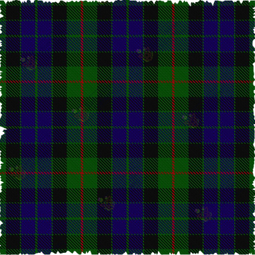 Gunn Tartan Plaid pattern with green, blue, and red colors on a white background