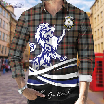 Gunn Weathered Tartan Long Sleeve Button Up Shirt with Alba Gu Brath Regal Lion Emblem