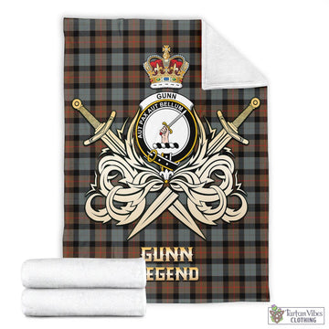 Gunn Weathered Tartan Blanket with Clan Crest and the Golden Sword of Courageous Legacy
