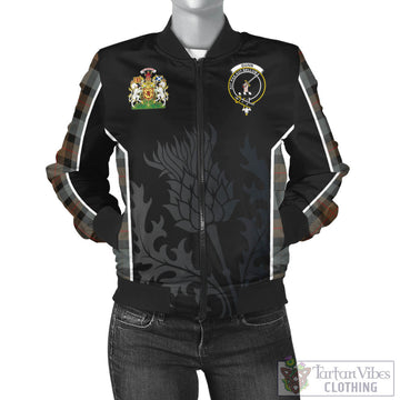 Gunn Weathered Tartan Bomber Jacket with Family Crest and Scottish Thistle Vibes Sport Style