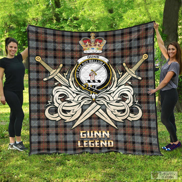 Gunn Weathered Tartan Quilt with Clan Crest and the Golden Sword of Courageous Legacy