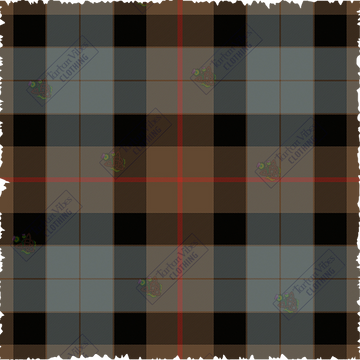 Gunn Weathered Tartan Plaid pattern with brown, black, and blue colors on a textured background