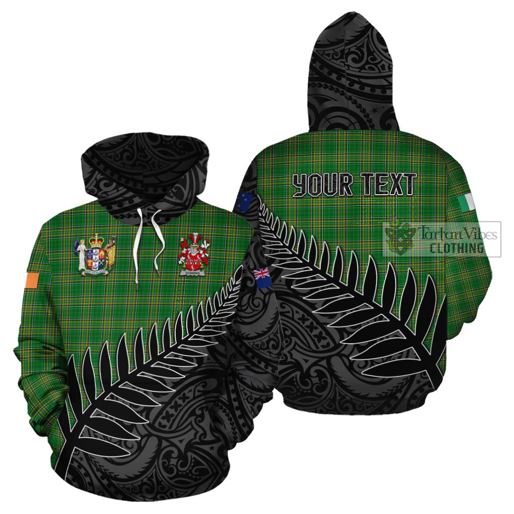 Tartan Vibes Clothing Gunning Irish Clan Tartan Cotton Hoodie with Coat of Arms New Zealand Silver Fern Half Style