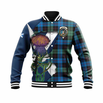 Tartan Vibes Clothing Guthrie Tartan Family Crest Baseball Jacket Scottish Thistle Celtic Inspired
