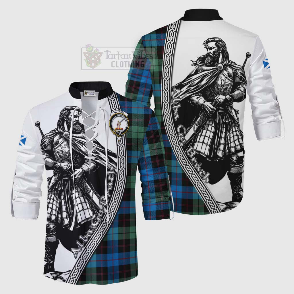 Guthrie Tartan Clan Crest Ghillie Kilt Shirt with Highlander Warrior Celtic Style Men - Tartan Vibes Clothing