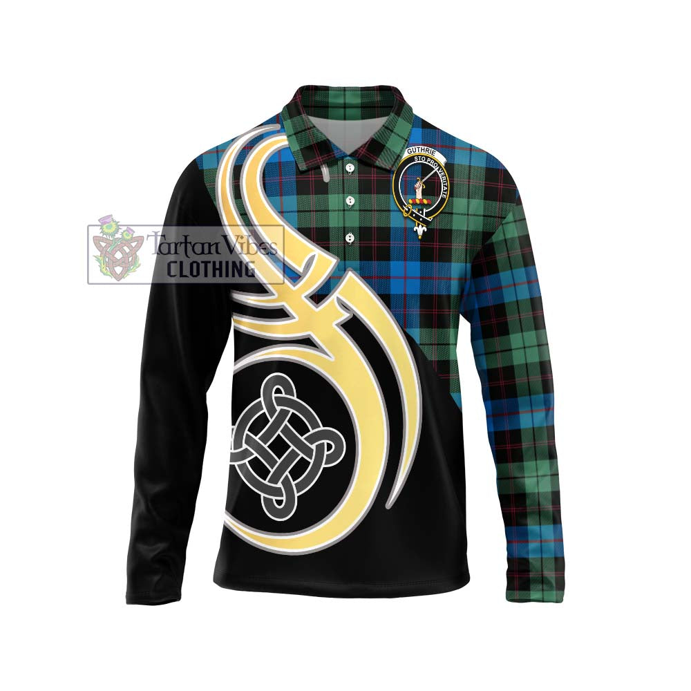 Guthrie Tartan Long Sleeve Polo Shirt with Family Crest and Celtic Symbol Style Unisex - Tartan Vibes Clothing