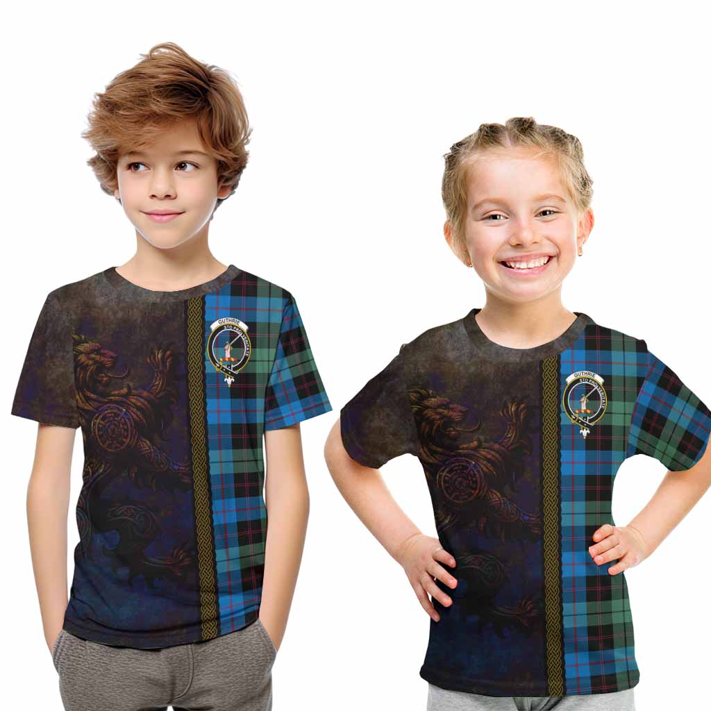 Guthrie Tartan Family Crest Kid T-Shirt Alba Gu Brath Be Brave Lion Ancient Style Youth XL Size14 - Tartan Vibes Clothing