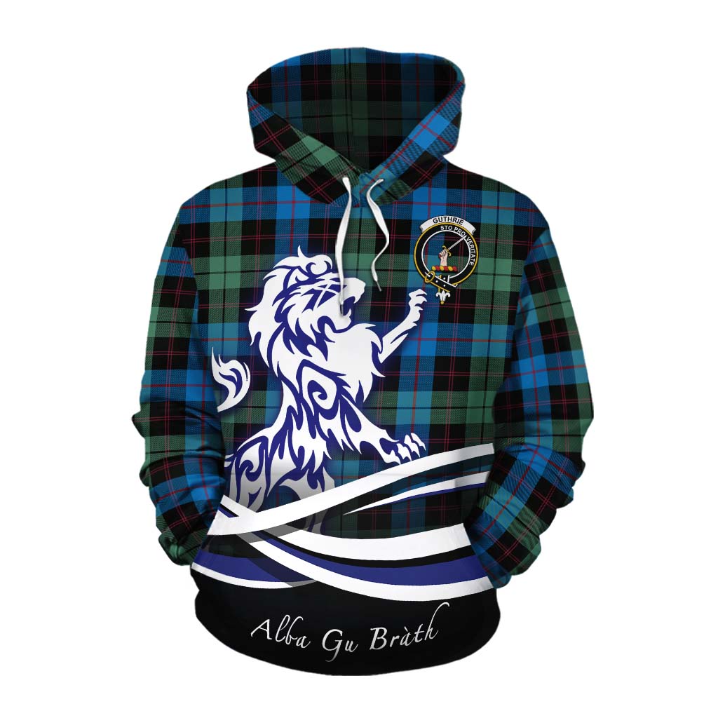 Guthrie Tartan Cotton Hoodie with Alba Gu Brath Regal Lion Emblem Pullover Hoodie XS - Tartan Vibes Clothing
