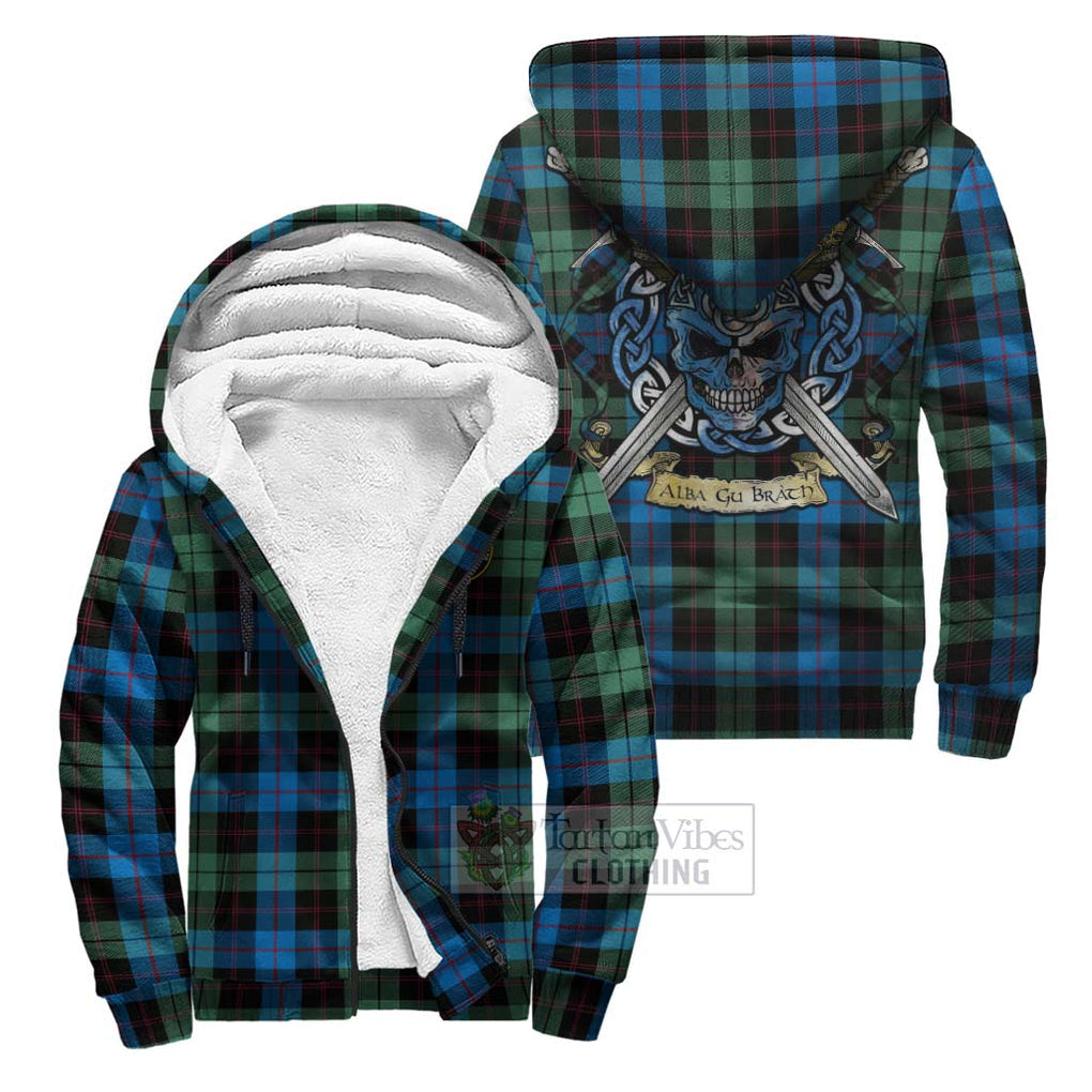 Guthrie Tartan Sherpa Hoodie with Family Crest Celtic Skull Style Unisex S - Tartan Vibes Clothing