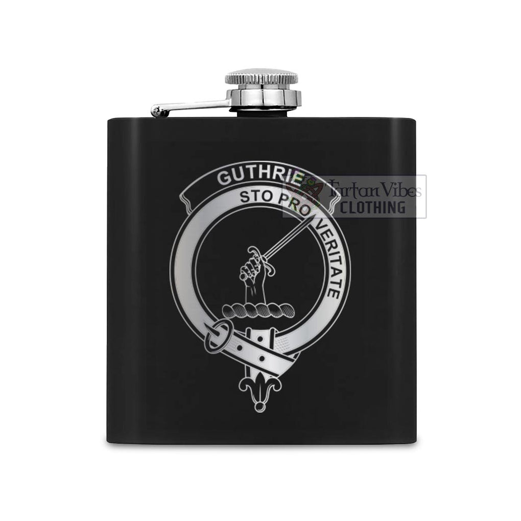 Tartan Vibes Clothing Guthrie Crest Hip Flask Set 7oz Black Stainless Steel with A Gift Box