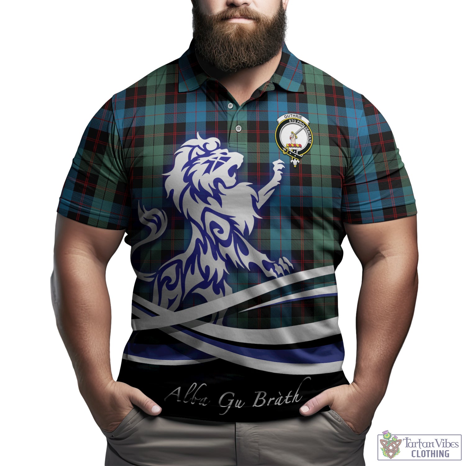 Guthrie Tartan Polo Shirt with Alba Gu Brath Regal Lion Emblem Kid - Tartan Vibes Clothing