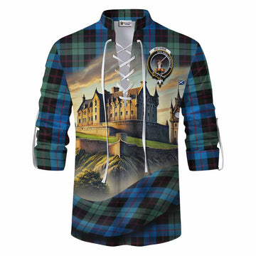 Guthrie Tartan Family Crest Ghillie Kilt Shirt with Scottish Ancient Castle Style Men - Tartan Vibes Clothing