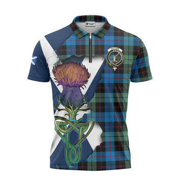 Tartan Vibes Clothing Guthrie Tartan Family Crest Zipper Polo Shirt Scottish Thistle Celtic Inspired